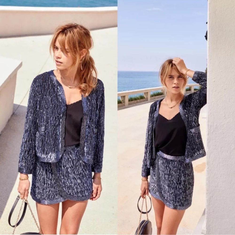 Sezane Lizzie Jacket Navy Money Blazer